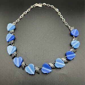 Blue Lucite Leaf Statement Necklace 16 inches